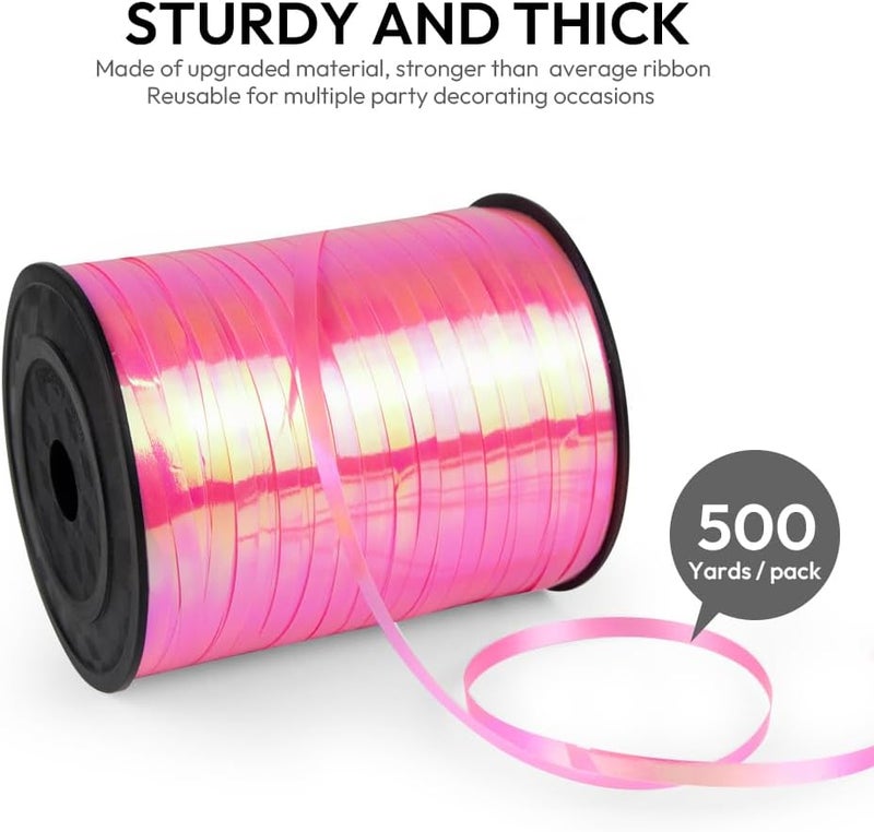 HimBen 500 Yards Curling Ribbon for Gift Wrapping, 3/16" Balloon String for Christmas Valentine Birthday Wedding Party Festival Decoration, Crafts, Flower Bouquet(Iridescent Pink) - Image 2